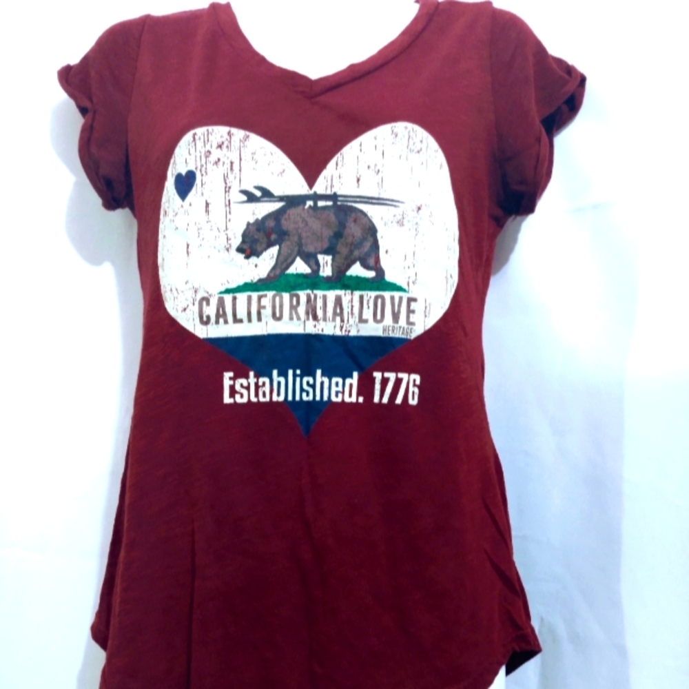 REFLEX CALIFORNIA SURFING BEAR MAROON SS SHIRT SZ MEDIUM